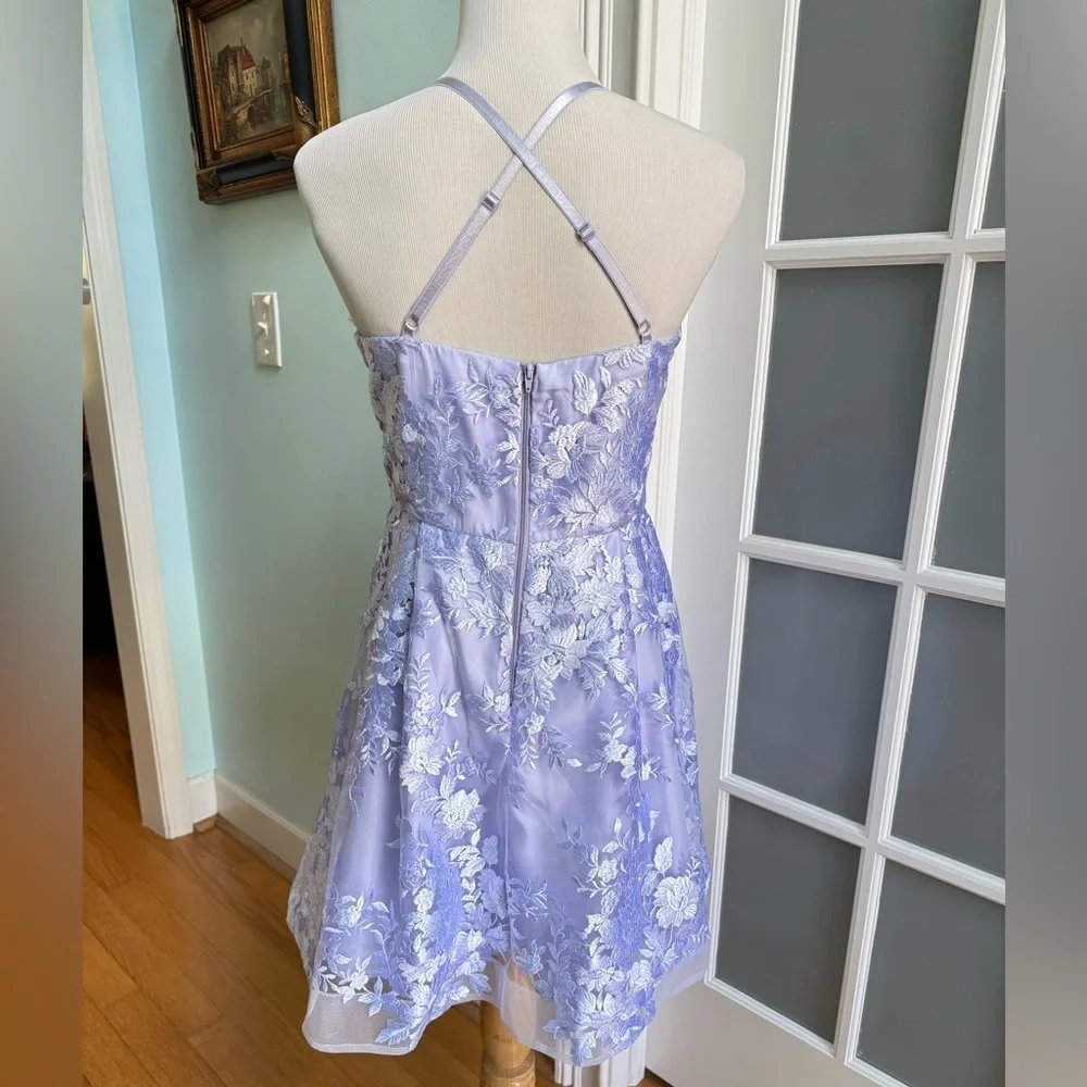 BCX  Embroidered Lined Lavender Nylon Fit & Flare Flocked Mesh Dress Sz 9